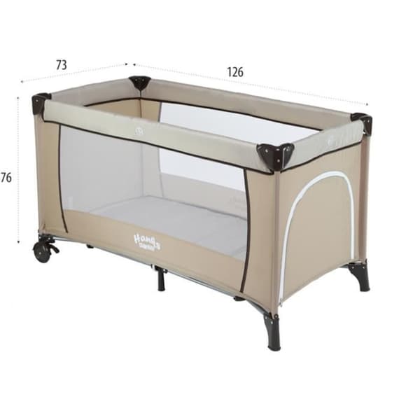 Hopfällbar resesäng för barn HanksKids beige 72,5 x 126 cm Extrasäng för bebisar
