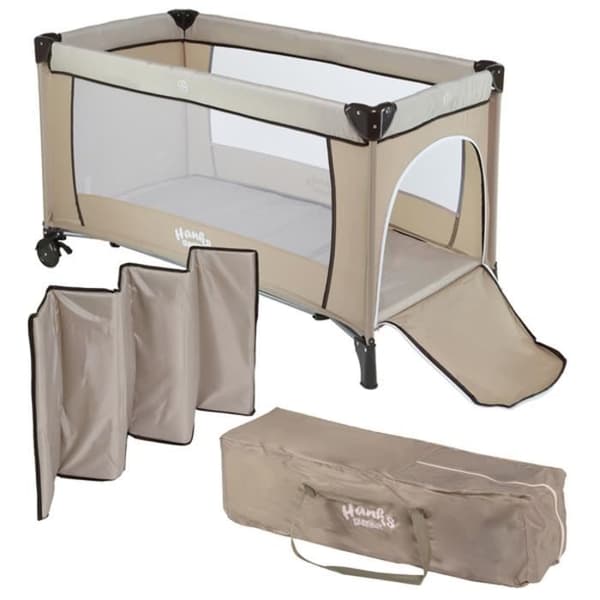 Hopfällbar resesäng för barn HanksKids beige 72,5 x 126 cm Extrasäng för bebisar