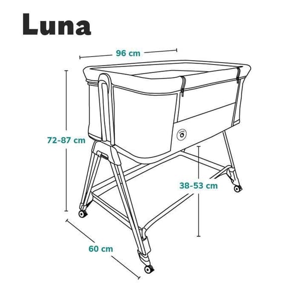 Lit cododo LIONELO Luna - 4 x Roulettes - Matelas inclus - Upp till 9 kg - Höjd och lutning justerbara - Grå