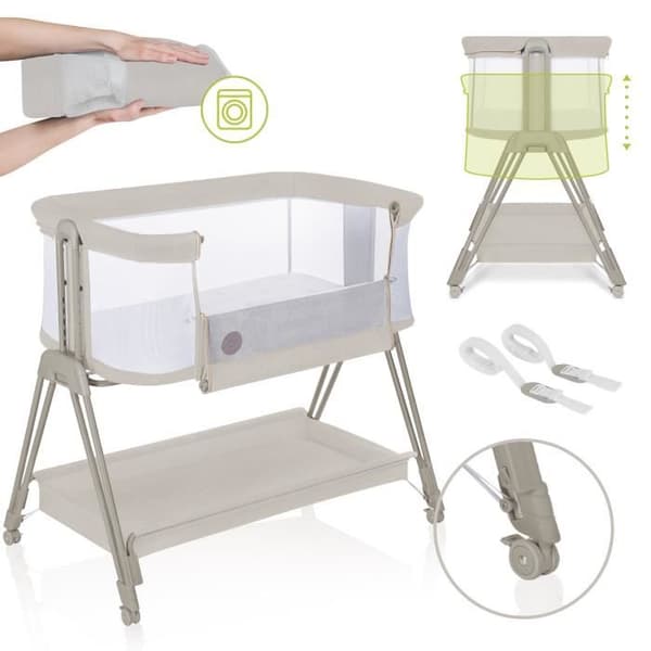 LIONELO Luna konvertibel samsovsäng med madrass - Upp till 9 kg - Justerbar höjd och lutning - Beige