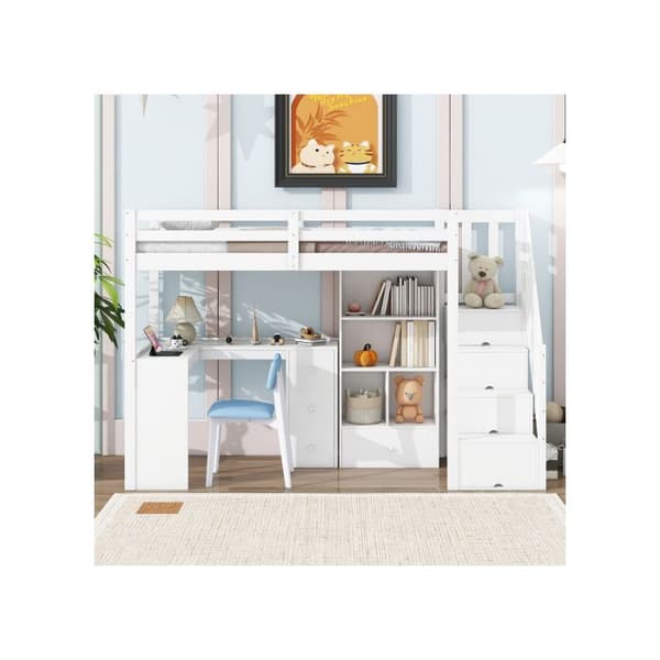 LIT mezzanin, 90x200 cm, utan madrass, teleskopstege, flera hyllor, certifierad EN 747, vit