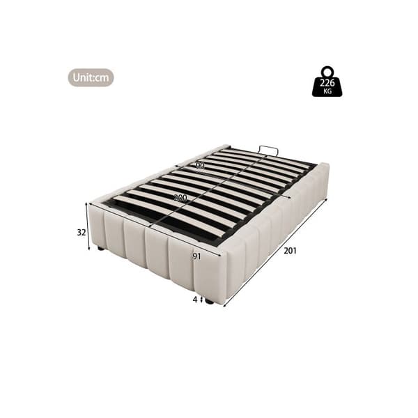 Uppfyllt säng, 90*200cm, hydrauliskt stöd, utan huvudgavel, utan madrass, Beige