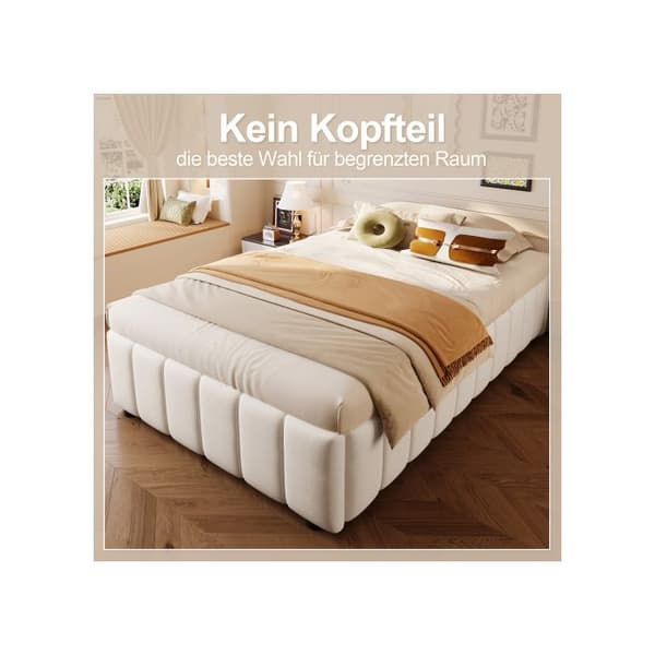 Uppfyllt säng, 90*200cm, hydrauliskt stöd, utan huvudgavel, utan madrass, Beige