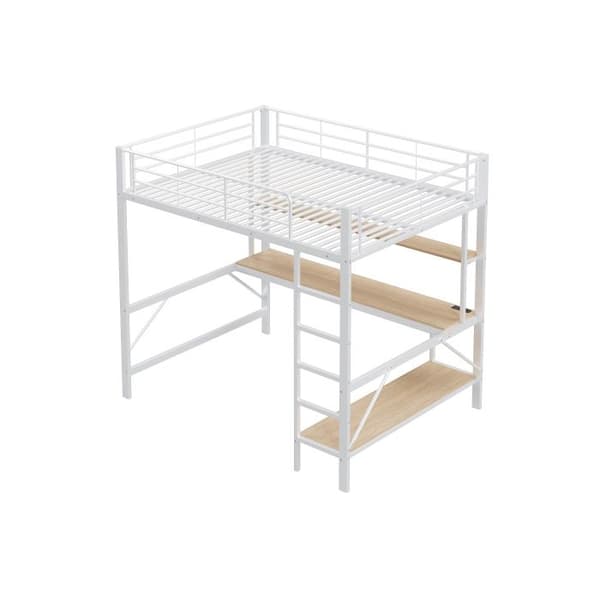 Belyst mezzanin, 140*200 cm, ramp, fotstöd, med USB-uttag och eluttag, vit