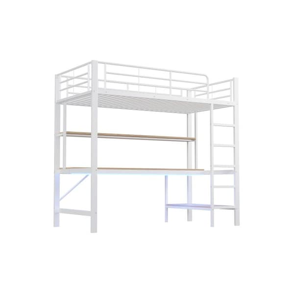 Ljus mezzanin, 90*200 cm, ramp, fotstöd, med USB-uttag och eluttag, vit