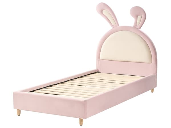 Seng Rosa Fløyel Polstret Ramme Nakkestøtte 90 x 200 cm Enkeltseng Soverom Barnerom Moderne Tradisjonell