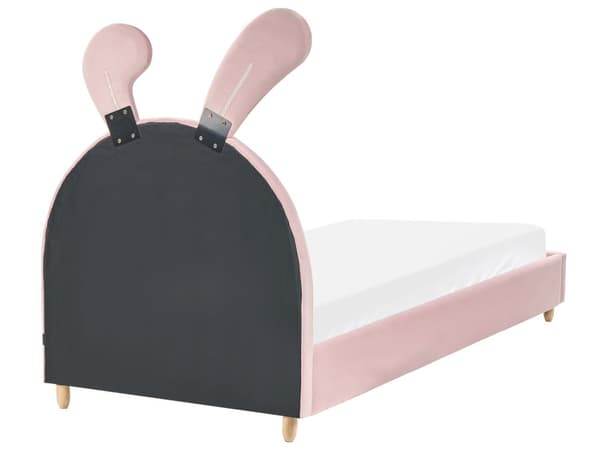 Seng Rosa Fløyel Polstret Ramme Nakkestøtte 90 x 200 cm Enkeltseng Soverom Barnerom Moderne Tradisjonell