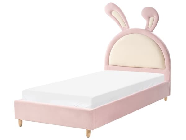 Seng Rosa Fløyel Polstret Ramme Nakkestøtte 90 x 200 cm Enkeltseng Soverom Barnerom Moderne Tradisjonell