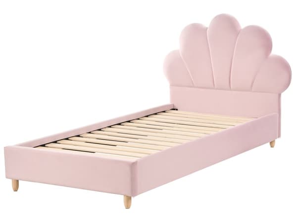 Seng Rosa Fløyel Polstret Ramme Nakkestøtte 90 x 200 cm Enkeltseng Soverom Barnerom Moderne Tradisjonell
