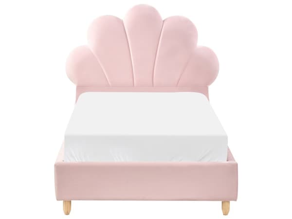 Seng Rosa Fløyel Polstret Ramme Nakkestøtte 90 x 200 cm Enkeltseng Soverom Barnerom Moderne Tradisjonell