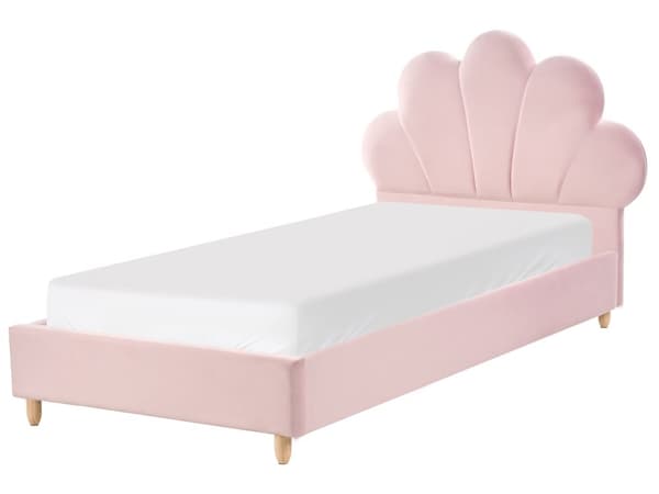 Seng Rosa Fløyel Polstret Ramme Nakkestøtte 90 x 200 cm Enkeltseng Soverom Barnerom Moderne Tradisjonell