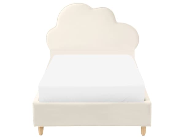 Seng Lys Beige Fløyel Polstret Ramme Nakkestøtte 90 x 200 cm Enkeltseng Soverom Barnerom Moderne Tradisjonell