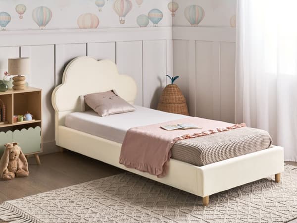 Seng Lys Beige Fløyel Polstret Ramme Nakkestøtte 90 x 200 cm Enkeltseng Soverom Barnerom Moderne Tradisjonell