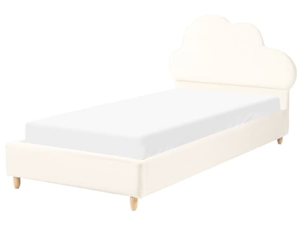 Seng Lys Beige Fløyel Polstret Ramme Nakkestøtte 90 x 200 cm Enkeltseng Soverom Barnerom Moderne Tradisjonell