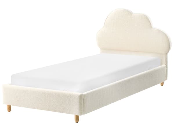 Seng Off-White Boucle Polstret Ramme Nakkestøtte 90 x 200 cm Enkeltseng Soverom Barnerom Moderne Tradisjonell