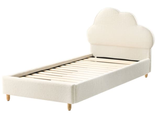 Seng Off-White Boucle Polstret Ramme Nakkestøtte 90 x 200 cm Enkeltseng Soverom Barnerom Moderne Tradisjonell