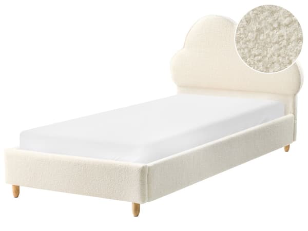 Seng Off-White Boucle Polstret Ramme Nakkestøtte 90 x 200 cm Enkeltseng Soverom Barnerom Moderne Tradisjonell