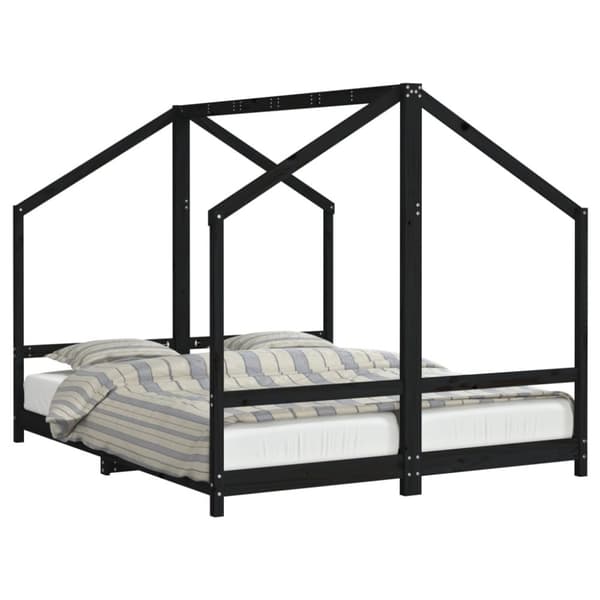 Sängram för barnsäng svart 2x(80x200) cm massiv furu