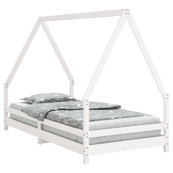 Sängram för barn vit 90x190 cm massiv furu
