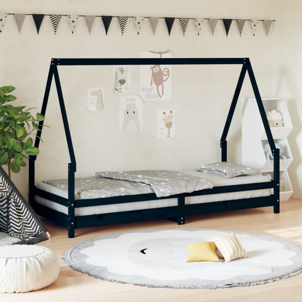 Sängram för barnsäng svart 90x200 cm massiv furu