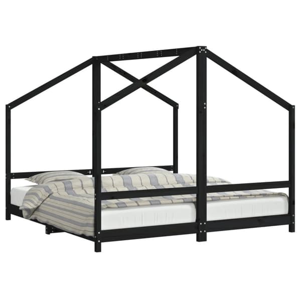 Sängram för barnsäng svart 2x(90x190) cm massiv furu