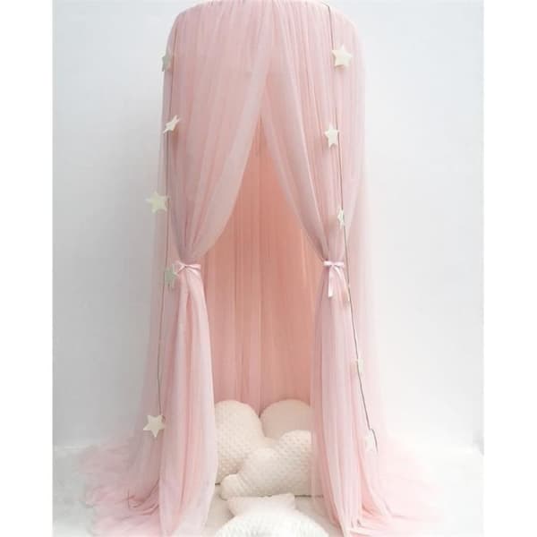 Barnsängstält Baldaquin, Barnsängs dôme-tält 240cm, Mousseline Sänggardin, Dekoration för sovrum - Rosa