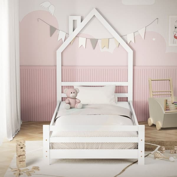 ML-Design barnsänghus 90x200 cm, vit, sänghus för barn, träsäng med lamellram, skorstensdesign, ungdomssäng av massivt furuträ, sängram för pojkar