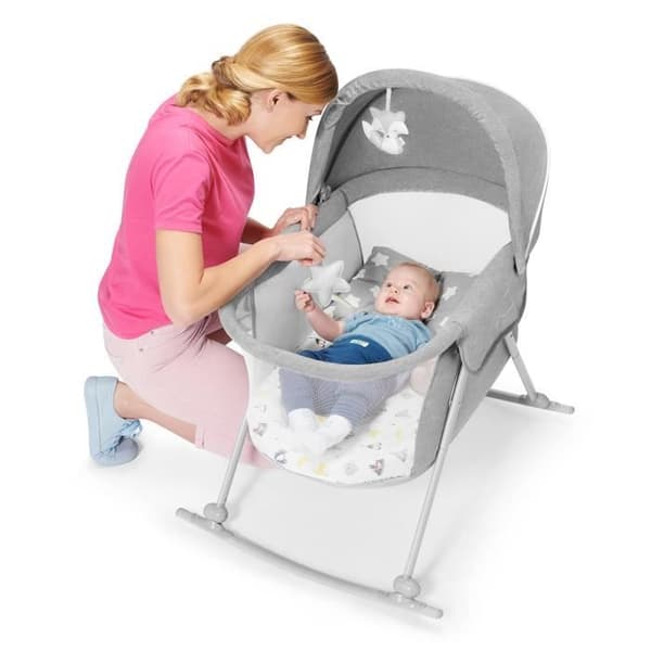 Kinderkraft LOVI Babyvagga, Resesäng, Småbarnssäng, Grå
