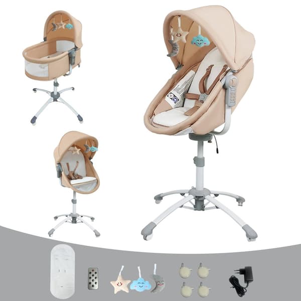 3 in 1 vauvan sänky, unisex-muotoilu, kiinteä kuvio, sähköinen keinutuoli,F002-KHAKI