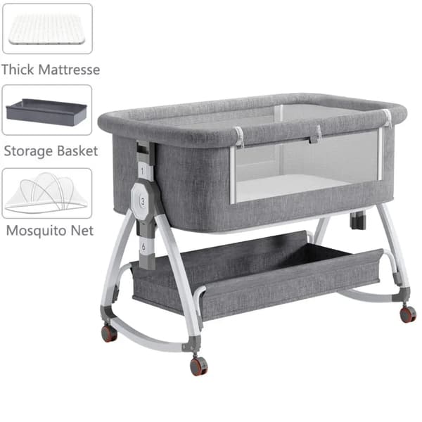 Baby Crib, Alsidig 3-i-1 Design, Behagelig Soveoverflade,Babyseng grå
