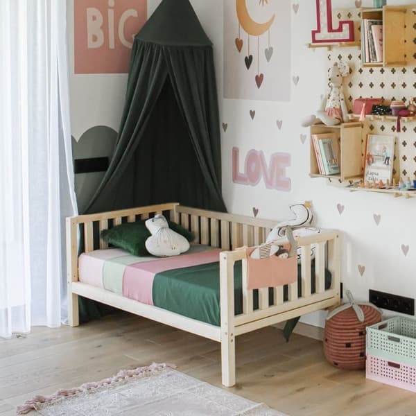 Småbarnssäng med Sängkanter – Träsäng för Barn – Barnsäng med Räcken – Montessori Sängram för Barn Trä 190x90cm