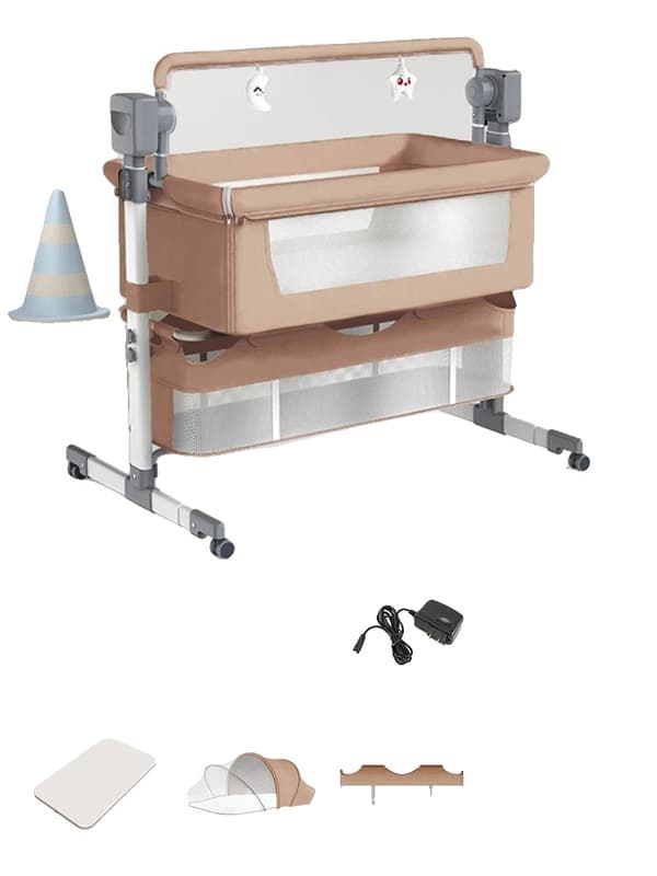 Elektrisk Babykorg, Justerbara Höjder, Fjärrkontroll,BJJ-601-BRUN