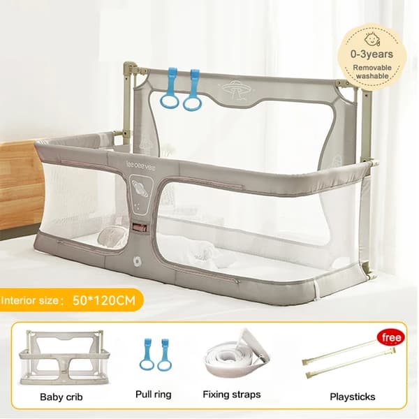 Baby seng, foldbart design, anti-fald beskyttelse, Beige