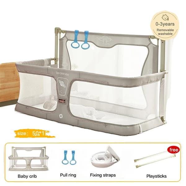 Baby seng, foldbart design, anti-fald beskyttelse, Beige