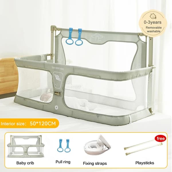 Baby seng, foldbart design, anti-fald beskyttelse, Lys Grøn