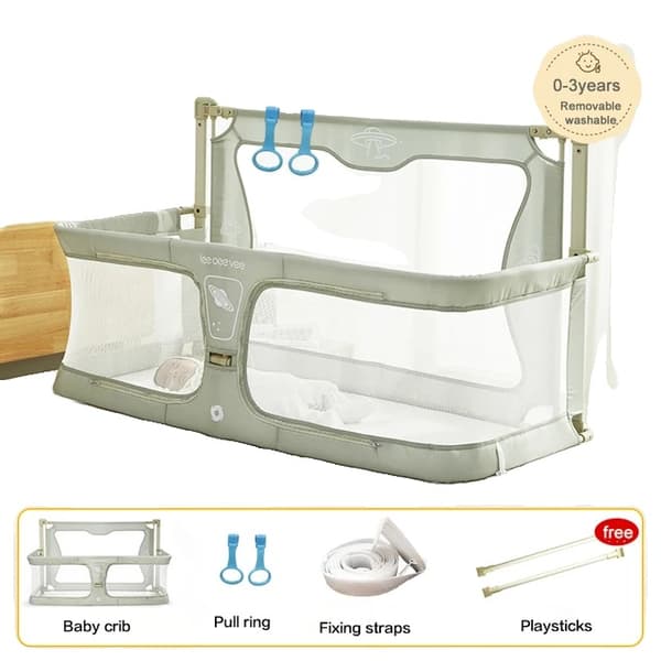 Baby seng, foldbart design, anti-fald beskyttelse, Lys Grøn