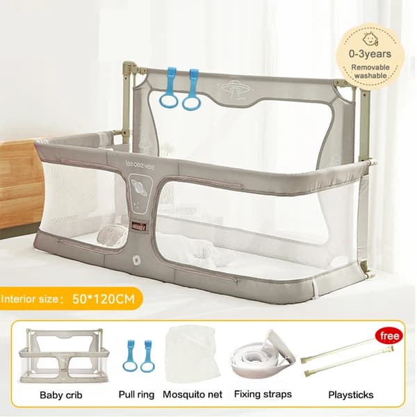 Spjälsäng, hopfällbar design, skydd mot fall, Beige med nät