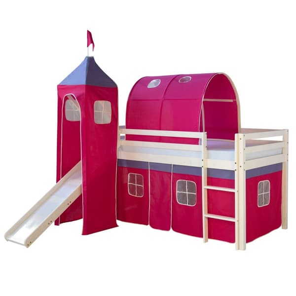 Loft Bed, 207.5x228x219.5 cm, Vit och Rosa