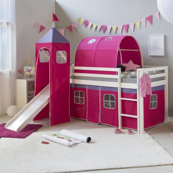Loft Bed, 207.5x228x219.5 cm, Vit och Rosa