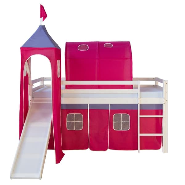 Loft Bed, 207.5x228x219.5 cm, Vit och Rosa