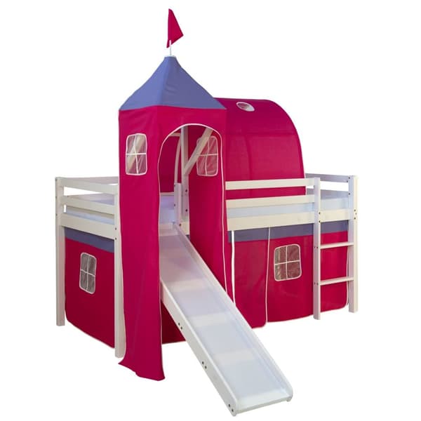 Loft Bed, 207.5x228x219.5 cm, Vit och Rosa
