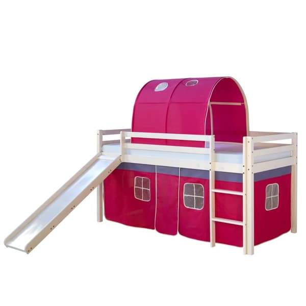 Loft-sänky patjalla, 207,5x110x219,5 cm, Valkoinen ja Pinkki