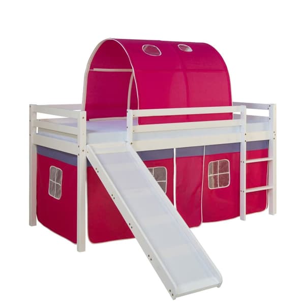 Loft-sänky patjalla, 207,5x110x219,5 cm, Valkoinen ja Pinkki