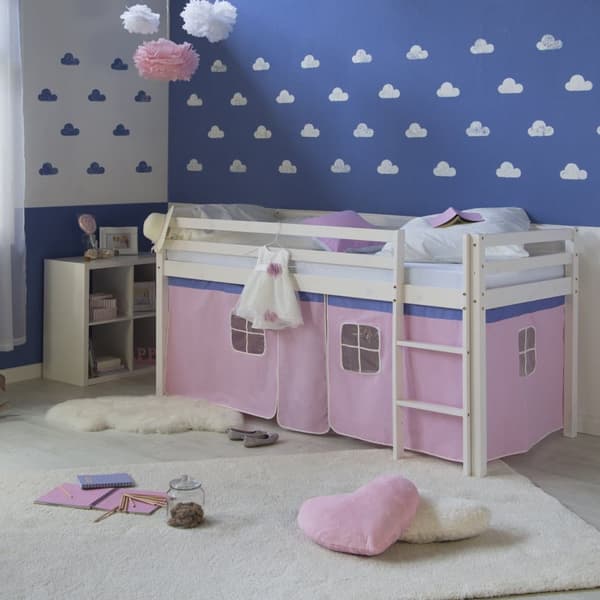 Loft Seng, 90x200 cm, Hvid og Pink