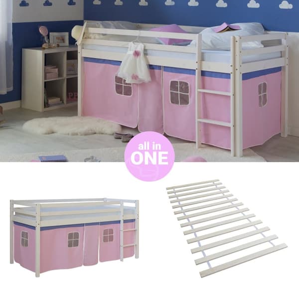 Loft Seng, 90x200 cm, Hvid og Pink