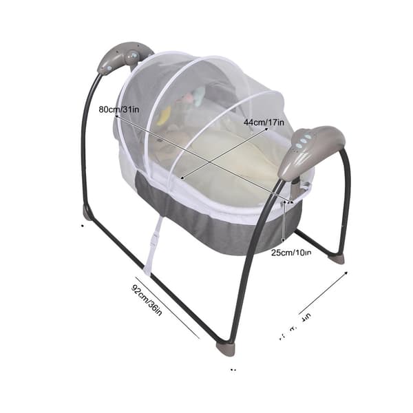 Elektrisk Babyskakningssäng, Bärbar Design, 3 Gungfarter, Fjärrkontroll,GRÅ