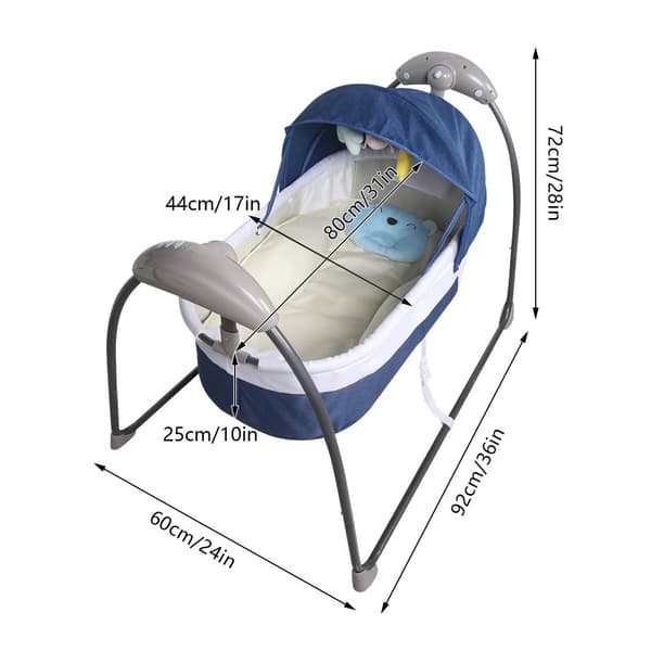 Elektrisk Baby Vugge, Bærbar Design, 3 Svinghastigheder, Fjernbetjening,Blå