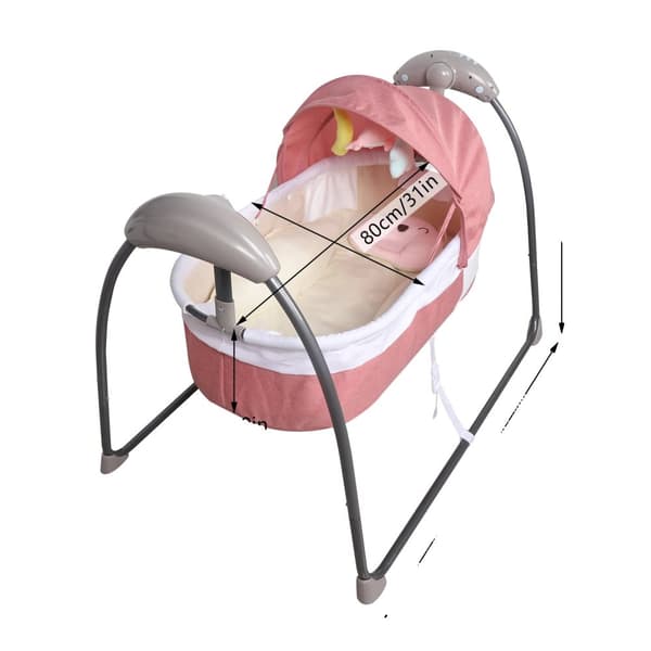 Elektrisk Baby Vugge, Bærbar Design, 3 Svinghastigheder, Fjernbetjening,Lyserød