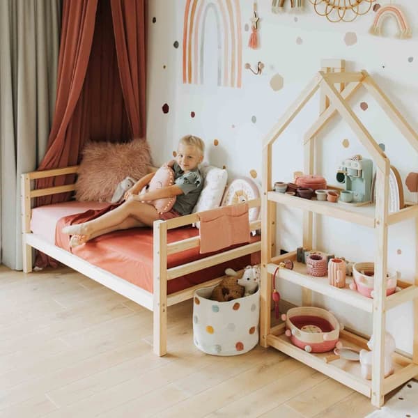 Lasten Sänky - Lastensänky Puusta - Turvakaiteellinen Sänky - Matala Lastensänky - Yhteisnukkumissänky - Montessori Huonekalut - Pojan Sänky Puu 190x90cm