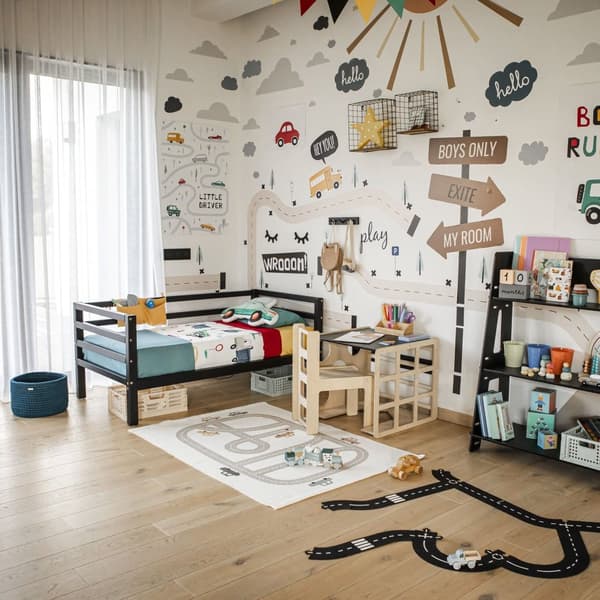 Lasten Sänky - Lastensänky Puusta - Turvakaiteellinen Sänky - Matala Lastensänky - Yhteisnukkumissänky - Montessori Huonekalut - Pojan Sänky